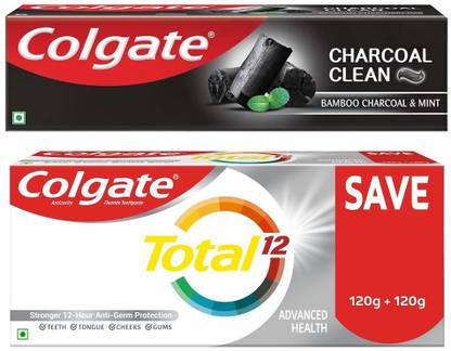 Colgate Charcoal Clean Toothpaste - 120 g with Total Advanced Health Anticavity Toothpaste -240 g