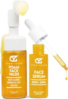 ग्रो यंग Daily Care Combo: Enriched with Turmeric & Aloe Vera | Foaming Cleanser & Glowing Vitamin C Serum | Clear, Bright, Youthful Skin