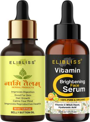 ELIBLISS Vitamin C Skin Clearing Serum and Nabhi Tailam Belly Button Oil for Nourishing