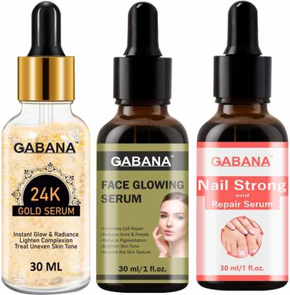 GABANA 24K Gold Serum & Face Glowing Serum & Nail Strong-Repair Serum (Each 30ml)