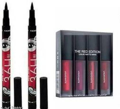 rudhar 36 H Waterproof Liquid Eyeliner & Mini Matte Liquid Lipstick Red Edition (4+2) (red, 5 ml)