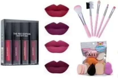 wryak MATTE MINI LIPSTICK + 5 PC. BRUSH SET + 5 BLENDER PUFF ( COMBO PACK)