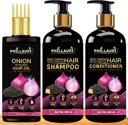 Phillauri Red Onion Black Seed Oil Ultimate Hair Care Kit (Shampoo + Hair Conditioner + Hair Oil)