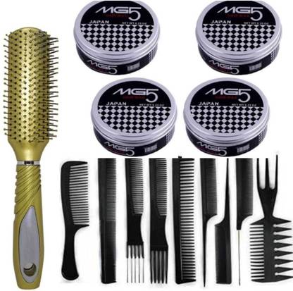 mkldsrh roller round comb with mg 5 hair wax & 10Pcs Salon Hair Cut Styling Hairdressing Barbers Combs Set