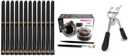 Lusty soul Eyelash Curler With 12Pcs Black Cum Pen Kajal & Gel Eyeliner Black And Brown