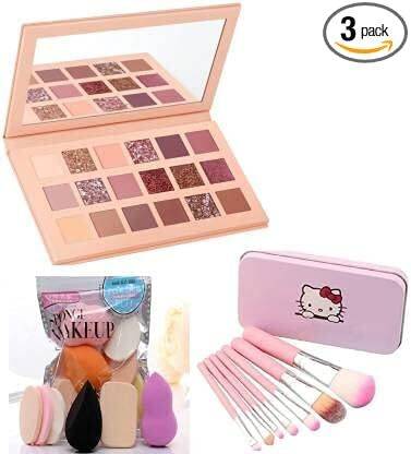 DAQ Makeup Brush 7 Piece Set With Eye shadow Palette 18 Multi Shades & 6 Pack blender