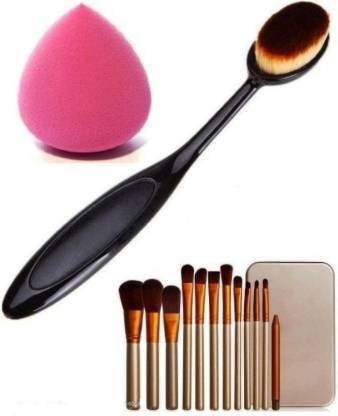 Rsentera Premium Quality makeup kit combo of combo brush12 pc aked brush with sponge puff combo