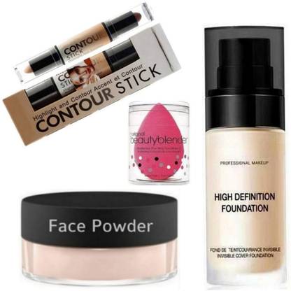 LOVE HUDA Professional Makeup Kit Combo Concealer 2 in 1, Foundation, loose Powder
