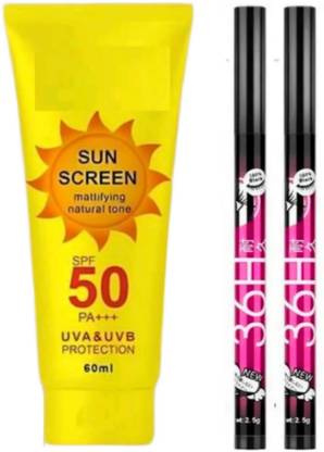ghorela 1 Hello Summer Natural Sunscreen + 2 red eyeliner gel Pack of 03