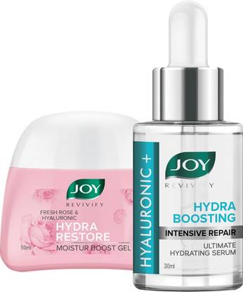 Joy Revivify Hyaluronic+ Hydra Boosting Ultimate Face Serum 30ml | Revivify Fresh Rose Moistur Boost Face Gel 50ml ( Combo Pack )