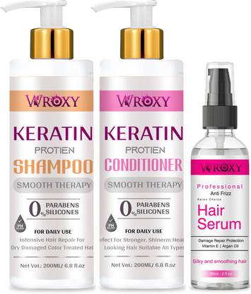 Wroxy Keratin Protein Shampoo and Keratin Protein Conditioner and Frizz Control Hair Serum