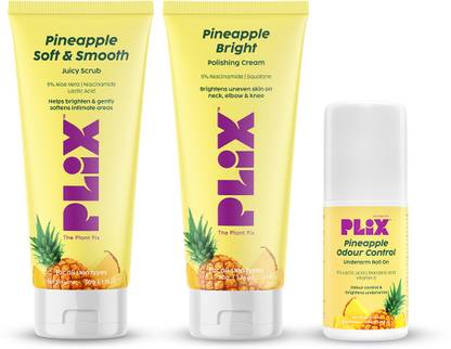 The Plant Fix Plix Pineapple Brightening & Lightening Body Care Kit with Scrub, Cream, Roll-on