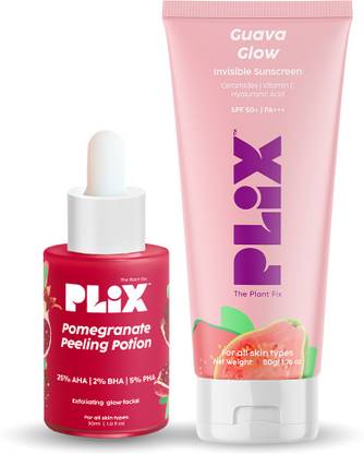 The Plant Fix Plix SPF 50+ Guava Sunscreen & 25% AHA+ 2% BHA + 5% PHA Pomegranate Peeling Potion