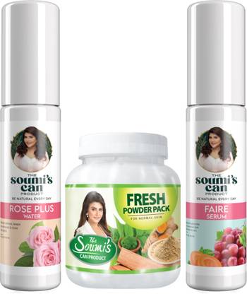 The Soumi's Can Product ROSE WATER 100ML, FRESH POWDER PACK 100GM & FAIRE SERUM 100ML