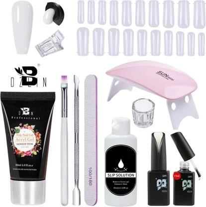 BOZLIN Premium Poly Gel Nail Extension Combo Kit With Top & Base Coat & UV Led Nail Lamp (White)