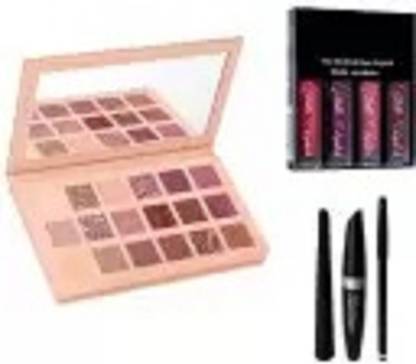 wryak Professional Nuda Eyeshadow & Red Edition Mini matte lipstic & Eyeliner Maskara Eyebrow pencil (3 Items in the set)