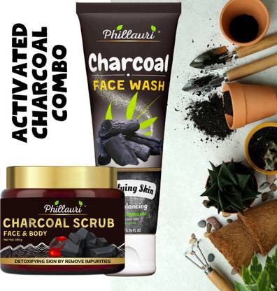Phillauri Charcoal Facewash & Scrub Combo for Deep Cleansing, Pore Perfection, and Silky Smooth Skin