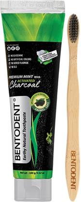 bentodent Activated Charcoal Toothpaste with a Soft Charcoal Bamboo Toothbrush