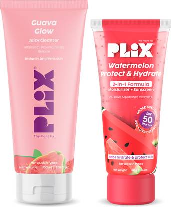 The Plant Fix Plix Glow, Moisturize & Protect Duo | Guava cleanser & Watermelon dual sunscreen
