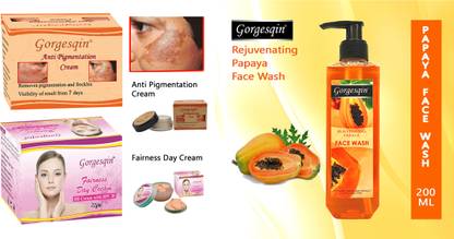 GORGESQIN Anti Pigmentation Cream 6 g, Fairness Day Cream 22 g & Papaya Face Wash 60 ml