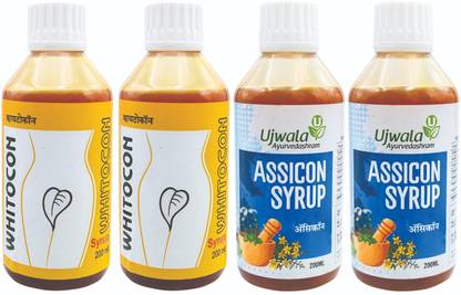 UJWALA AYURVEDASHRAM Whitocon and Assicon Syrup For Leucorrhoea, PCOS, PCOD and Irregular period