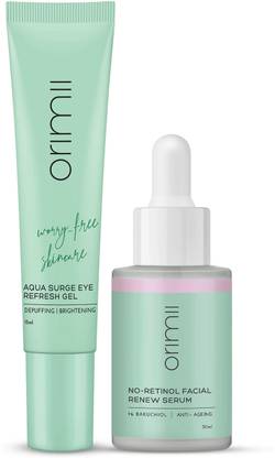 Orimii Anti Ageing 1% Bakuchiol Serum for Face Serum to Reduce Fine Lines 30ml & Under Eye Cream Gel for Dark Circles for Women 15ml
