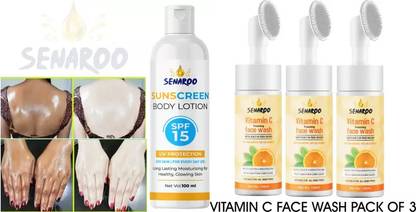 SENAROO Sun screen Lotion On Body Lotion Cream - SPF 20 (100 g)cleansing Face Wash(450 ml)