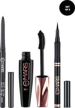 MARS Smudge Proof Long Lasting Mascara Eyliner and Kajal pack of 3