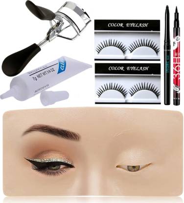 HUDA CRUSH Beauty Complete Eye Makeup Essentials Kit: Eyeliner, Kajal, Eyelashes, Eye Glue, Curler, and Practice Face