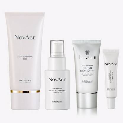 Oriflame NOVAGE Advanced Breakout-Defence Emulsion 30 ml , Day Shield SPF50 UVA/PA++++ 30 ml , Blemish Correction 15 ml , Peel 100 ml