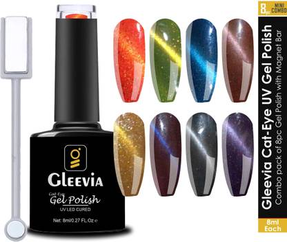 Gleevia CatEye UV Gel Polish|Magnetic Gel Polish for Professionals 8ml/Each Combo 8pc Multicolor