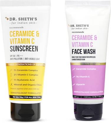 Dr. Sheth’s Ceramide & Vitamin C Sun Protect & Brighten Duo (Sunscreen + Face wash)