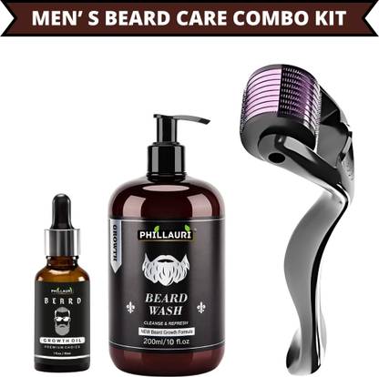 Phillauri Beard Growth combo for men Beard (Growth Oil 30ML + Beard Wash 200ML + Derma Roller 0.5mm)
