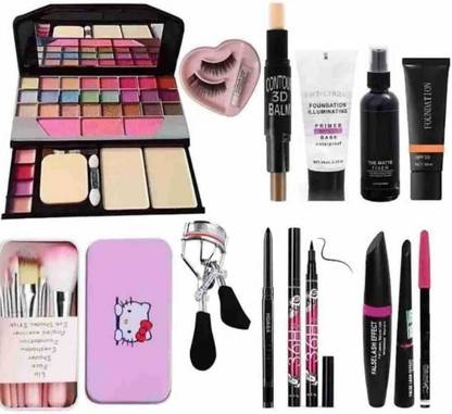 mkldsrh 6155 make up kit with brush eyelash curler 36 h eyeliner contour stick kajal eyeliner mascara primer fixer foundation