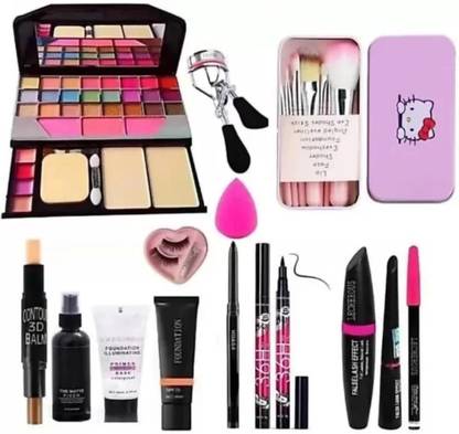 Maived Smudge Proof Kajal,36H Eyeliner & 3in1 Combo set with All in one 6155 Makeup kit + 7Pc Makeup Brushes