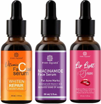 Pink Square Vitamin C, Niacinamide face & Lip Light Serum (Each,30ml) Combo of 3