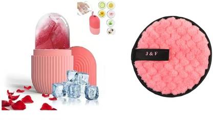 J & F Reusable Ice Roller With Multicolor Skin Cleaning Puff