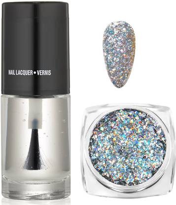 YAWI 1 Box Sparkly Face Nail Art Glitter Powder And Transparent Nail Paint
