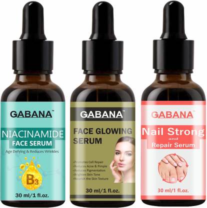 GABANA Niacinamide Anti Wrinkle Serum & Face Glowing Serum & Nail Strong-Repair Serum (Each 30ml)