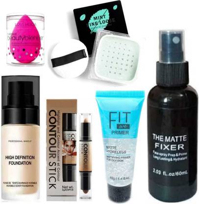 LOVE HUDA Professional Makeup Combo Primer, Foundation, Concealer, Blender, Fixer, Loose Powder