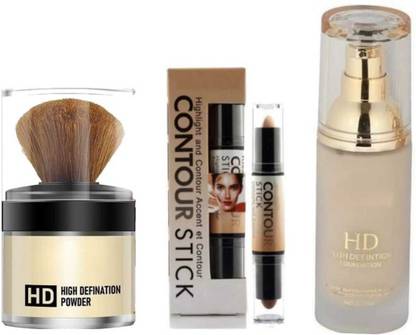 LOVE HUDA Professional Makeup Kit Combo Concealer 2 in 1, HD Foundation, HD loose Powder