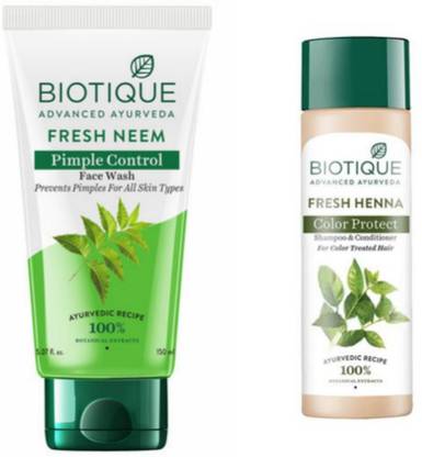 BIOTIQUE Neem Face Wash 150 ML & Henna Leaf Shampoo 120 ML
