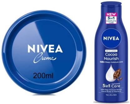 NIVEA Cocoa Nourish Lotion 200ml & Cream 200ml (Pack of 2)