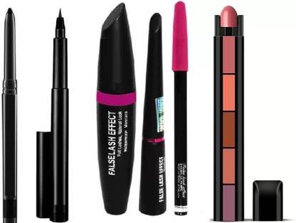 SHEFFO EYE MAKEUP COMBO( 2 KAJAL+2EYELINER+MASCARA+5IN1 NUDE LIPSTICK)
