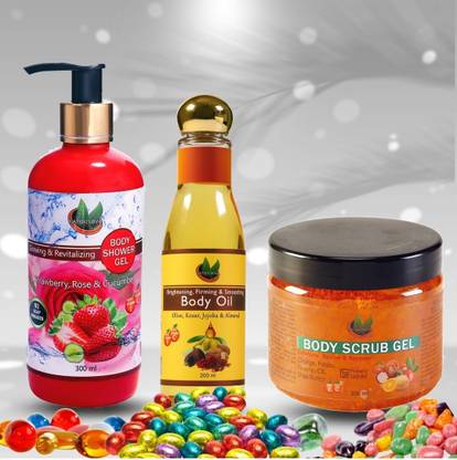 NatureNova Herbals Body Wash (300 ml), Body Scrub (200 ml) & Body Oil (200 ml) Combo Pack of 3