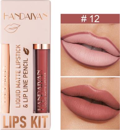 KA CAYLA Shade 12 Matte Brown Light Liquid Lipstick and pencil liner Waterproof 3.5ml Long Hold Smooth