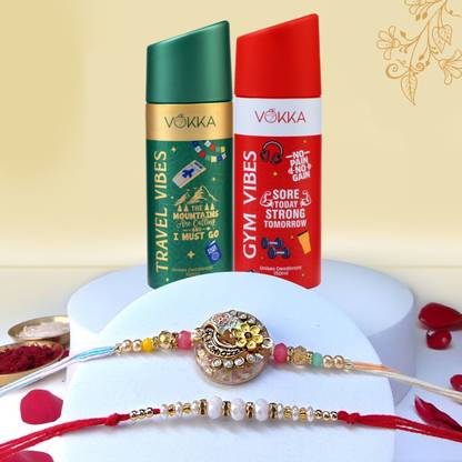 VOKKA Rakhi Gift For Brother-2 Deodorants (Gym+Travel Vibes) with 2 Rakhis Combo 3