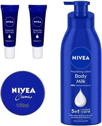 NIVEA Bodymilk 400ml Blue Cream 100ml and Essential liptube set of 3pc
