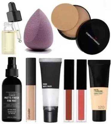 Beauzy 9in1 Makeup Combo Lipstick Primer Fixer Foundation Powder Serum concealer Puff