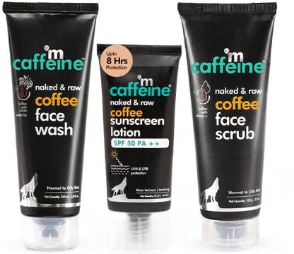 mCaffeine Pollution & Sun Protection SPF 50++ Coffee Kit with Face Wash, Scrub & Sunscreen